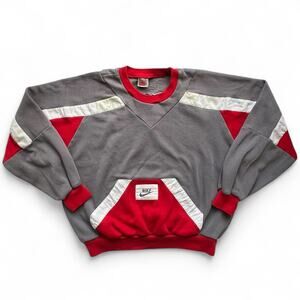 Vintage 80s Nike Spellout Swoosh Colorblock Crewneck Sweatshirt Gray Red White M
